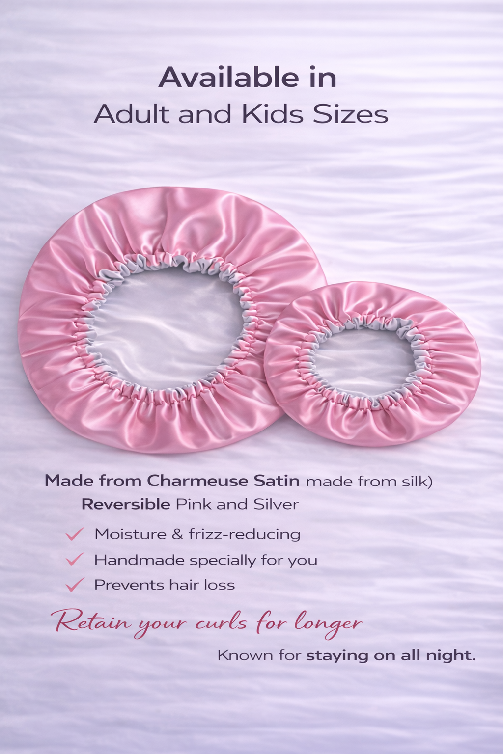 Pink Silver Double layer Satin Lined Bonnet