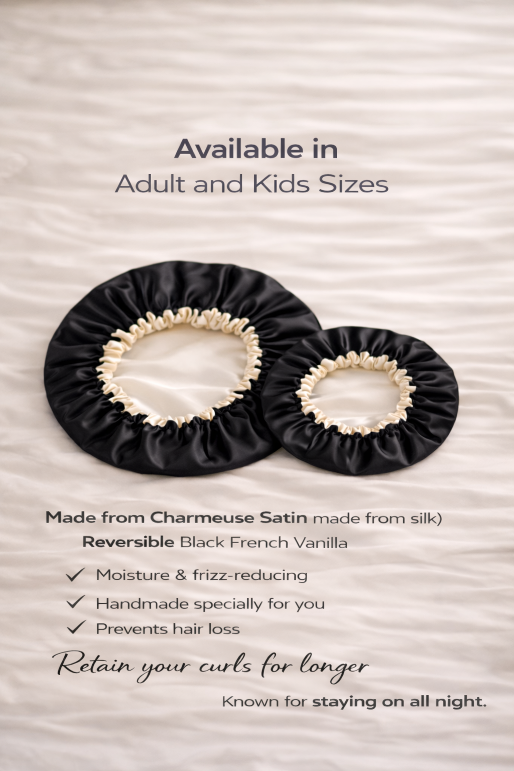 Black French Vanilla Satin Bonnet