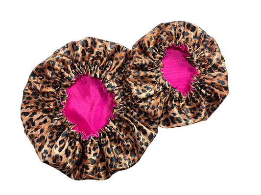 Leopard Pink Double Layer Satin Bonnet