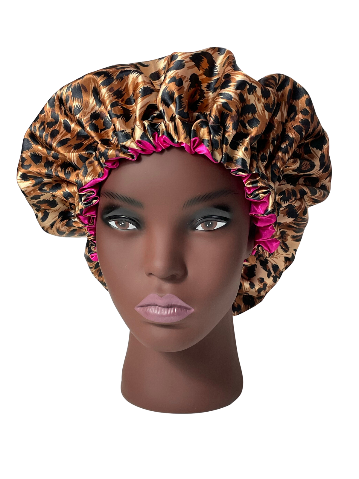 Leopard Pink Double Layer Satin Bonnet