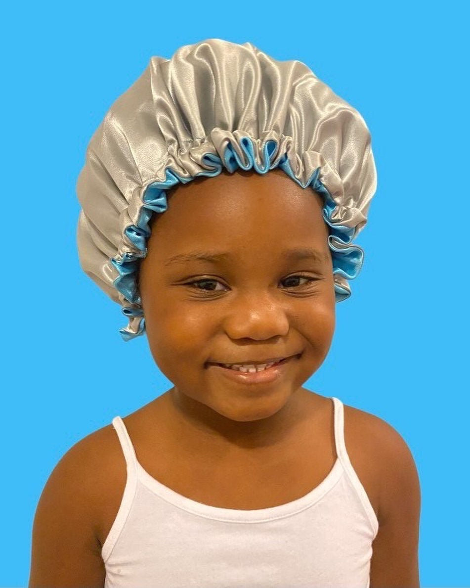 Frozen Blue Dusty Grey Satin Bonnet