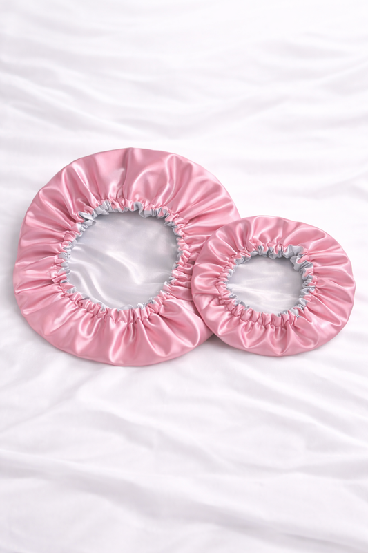 Pink Silver Double layer Satin Lined Bonnet
