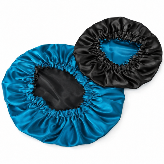 Teal Black Double Layered Satin Bonnet