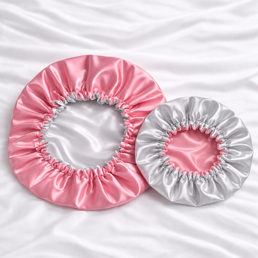 Pink Silver Double layer Satin Lined Bonnet