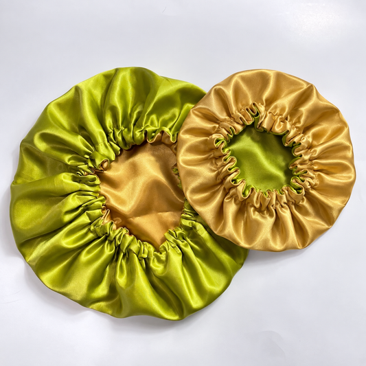 Olive Gold Reversible satin bonnet