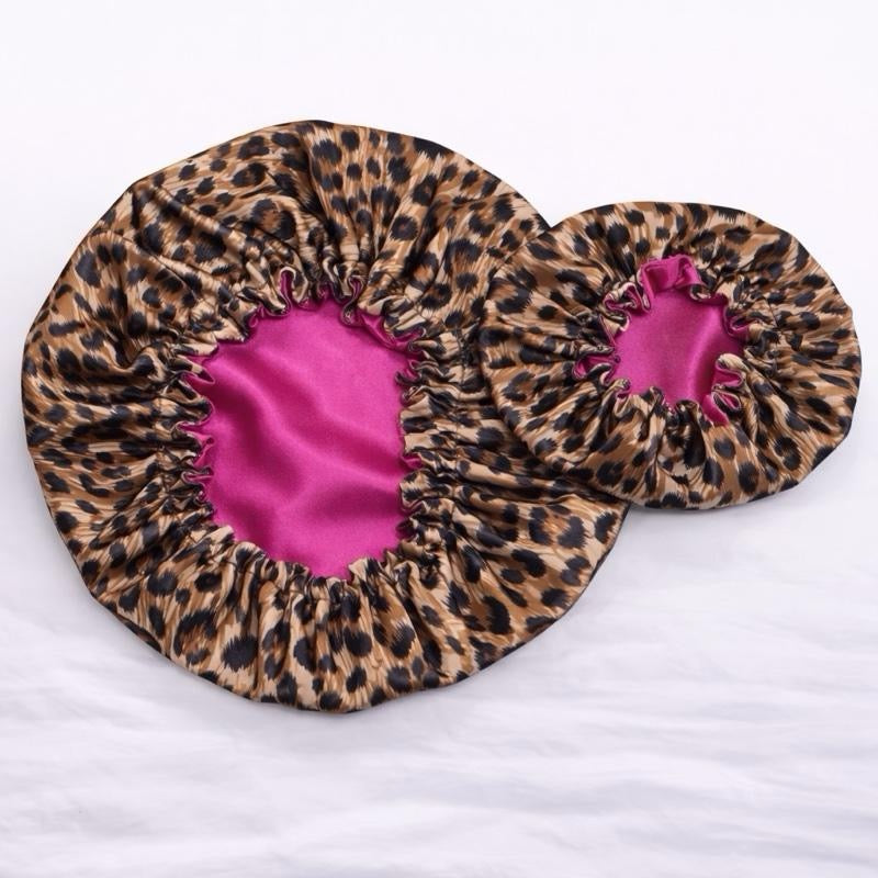 Leopard Pink Double Layer Satin Bonnet