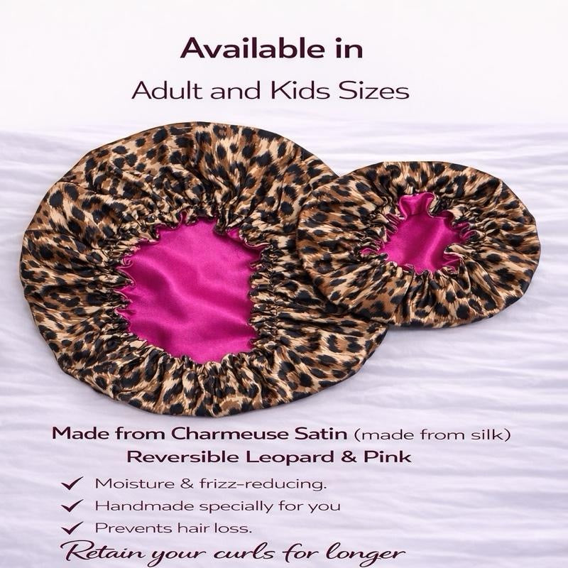 Leopard Pink Double Layer Satin Bonnet