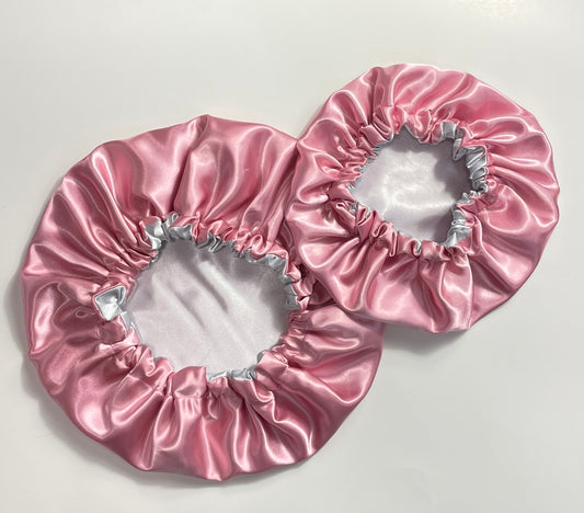 Pink Silver Double layer Satin Lined Bonnet