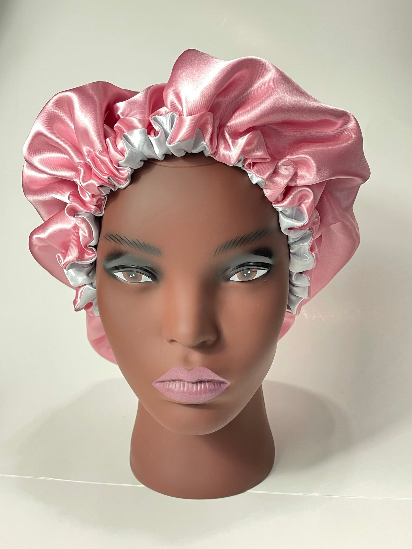 Pink Silver Double layer Satin Lined Bonnet